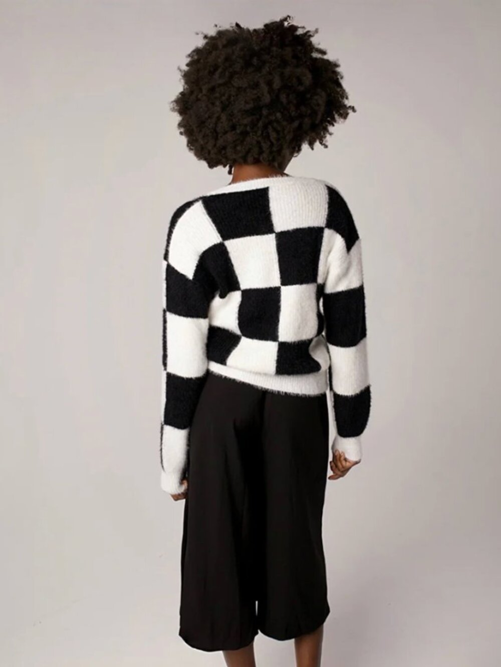 LAB Checkered Knitted Sweater With Embroidery Patches, one size (fits like XS/S) - Picture 5 of 10